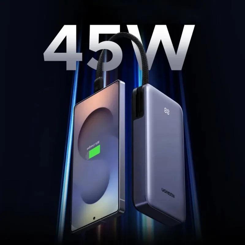 UGREEN nešiojama baterija (Power Bank) 20000mAh, 45W, su integruotu kabeliu, greitasis įkrovimas