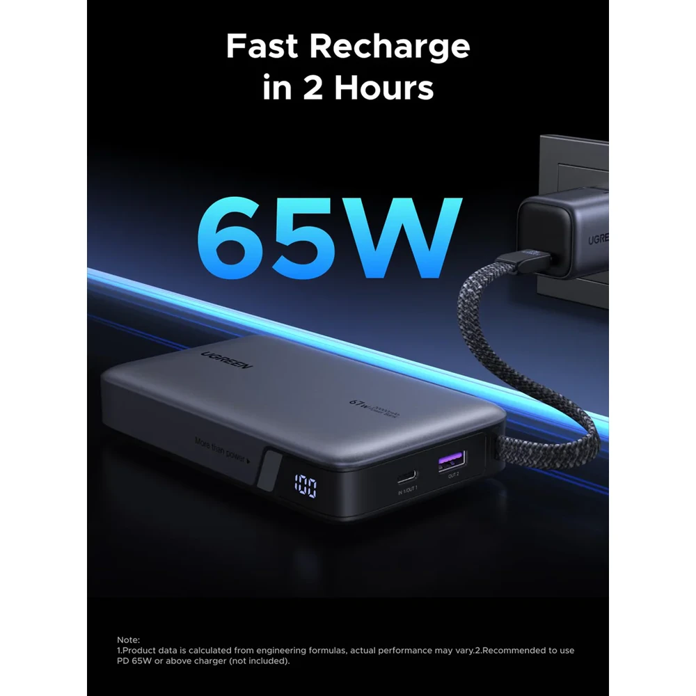 UGREEN nešiojama baterija (Power Bank) 20000mAh, 67W, su integruotu kabeliu, greitasis įkrovimas