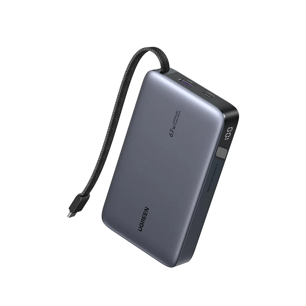 UGREEN nešiojama baterija (Power Bank) 20000mAh, 67W, su integruotu kabeliu, greitasis įkrovimas