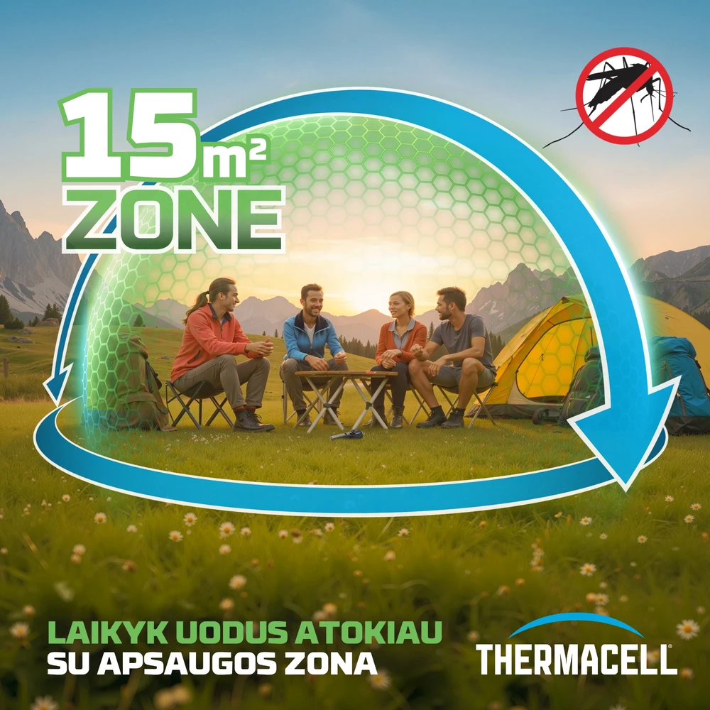 ThermaCell repelentas 15m2 apsaugos zona stovyklaujant