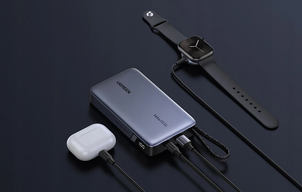 UGREEN nešiojama baterija (Power Bank) 20000mAh, 145W, su integruotu kabeliu, greitasis įkrovimas