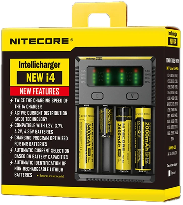Nitecore NEW i4 išmanusis keturių lizdų baterijų įkroviklis, 1500 mA
