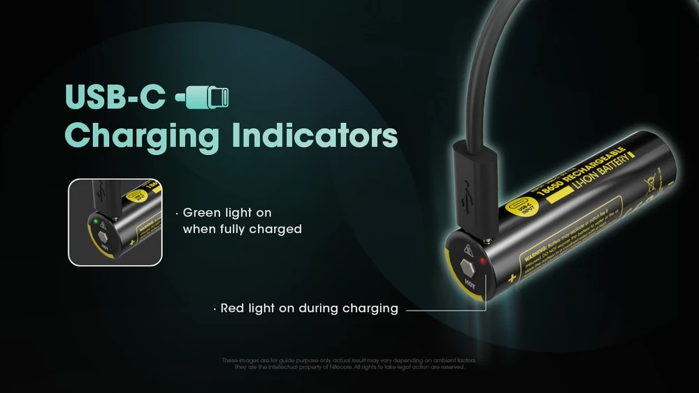 Nitecore NL1836R 18650 Li-Ion įkraunama baterija su USB-C, 3600 mAh, 6 A