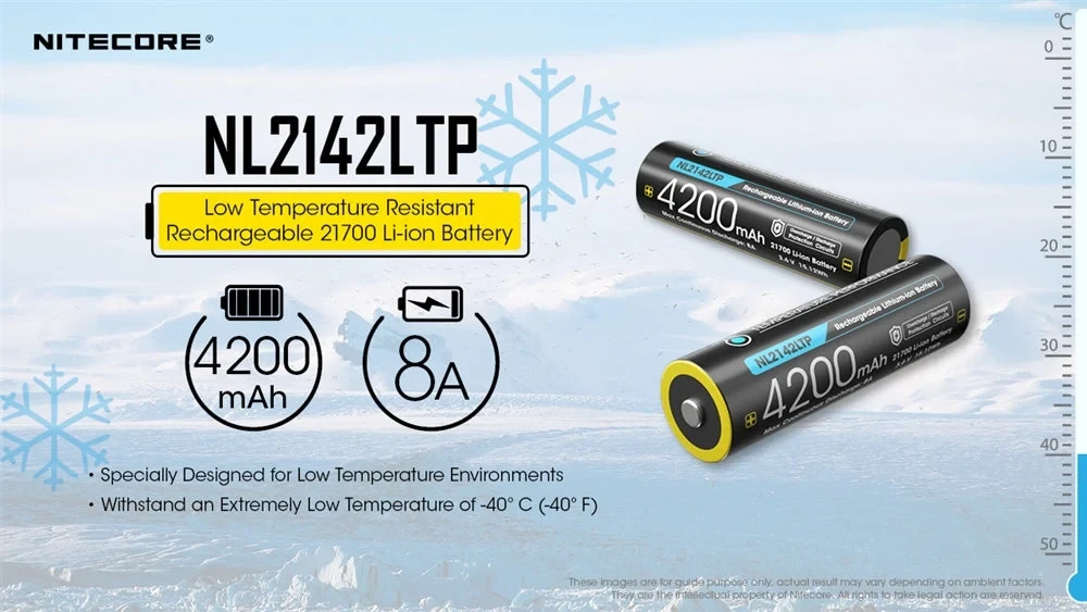 Nitecore NL2142LTP 21700 Li-Ion įkraunama baterija pritaikyta žemai temperatūrai, 4200 mAh, 8 A