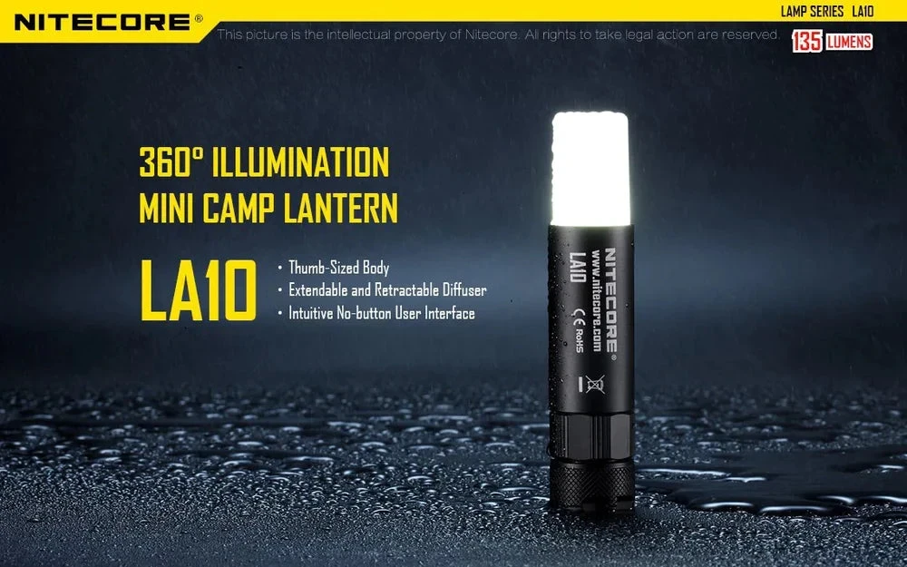 Nitecore LA10 Mini žibintuvėlis, 135 lm, 3 ryškumo lygiai, 1 × AA, IPX6