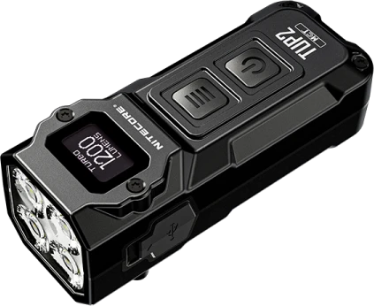 Nitecore TUP2 Žibintuvėlis-raktų pakabukas, 1200 lm, 125 m, OLED ekranas, 1300 mAh, USB-C, IP54, juodos spalvos