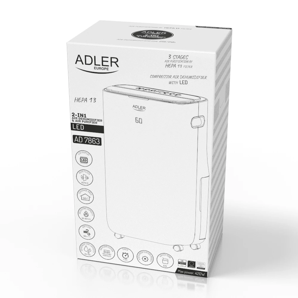 Oro sausintuvas ir valytuvas Adler AD 7863, 420 W, baltos spalvos