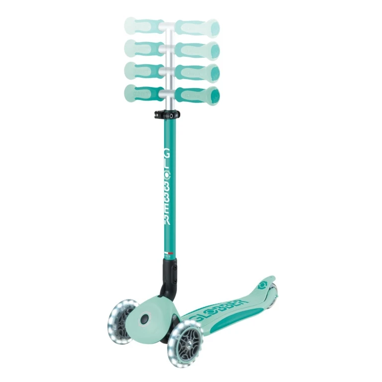 Paspirtukas GLOBBER Go Up Deluxe Lights, metų-pistacijų spalvos