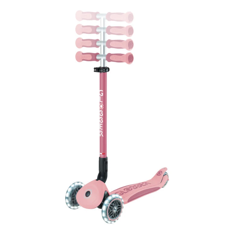 Paspirtukas GLOBBER Go Up Deluxe Lights, pastelinis rožinis