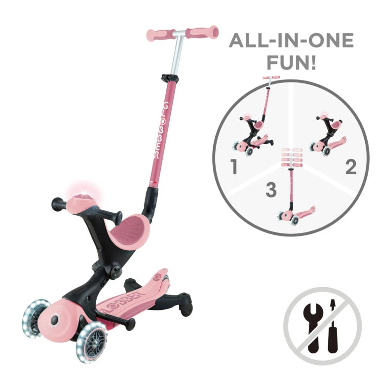 Paspirtukas GLOBBER Go Up Deluxe Lights, pastelinis rožinis