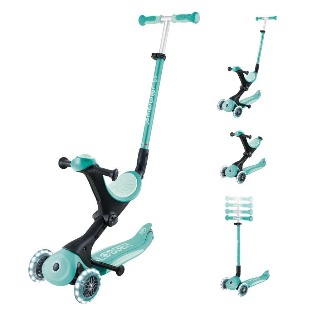 Paspirtukas GLOBBER Go Up Deluxe Lights, mėtų spalvos, 748-706