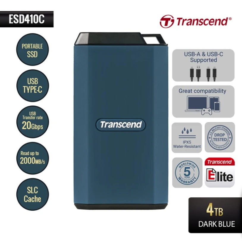 TRANSCEND ESD410C 4TB Išorinis kietasis diskas SSD USB 20Gbps Type C