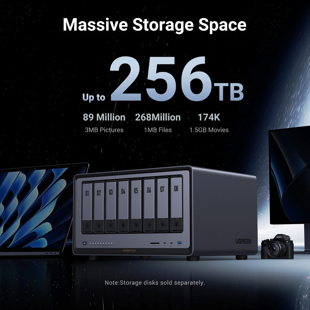 NAS sistema UGREEN NASync DXP8800 Plus, 8 skyrių | Intel i5 1235u | 2 x 10GbE | 8K HDMI |2 x TBT4