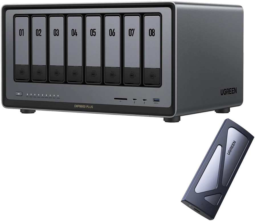 NAS sistema UGREEN NASync DXP8800 Plus, 8 skyrių | Intel i5 1235u | 2 x 10GbE | 8K HDMI |2 x TBT4