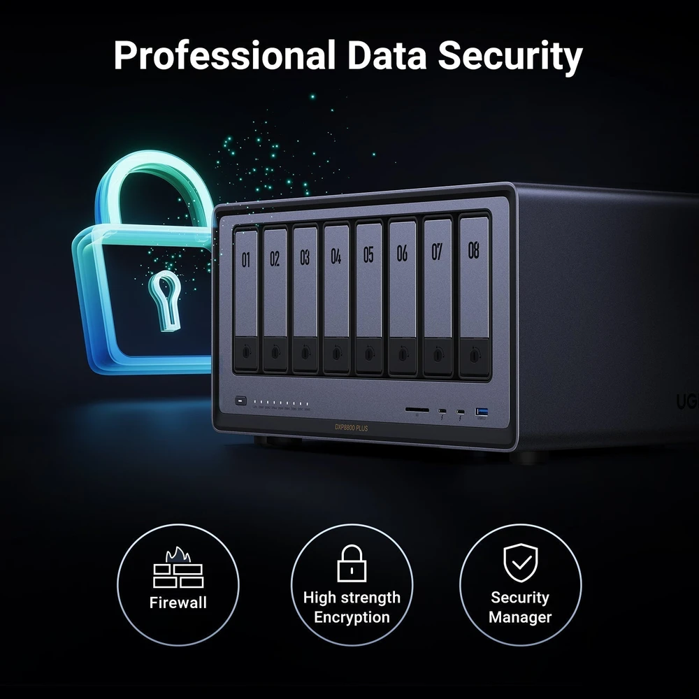 NAS sistema UGREEN NASync DXP8800 Plus, 8 skyrių | Intel i5 1235u | 2 x 10GbE | 8K HDMI |2 x TBT4