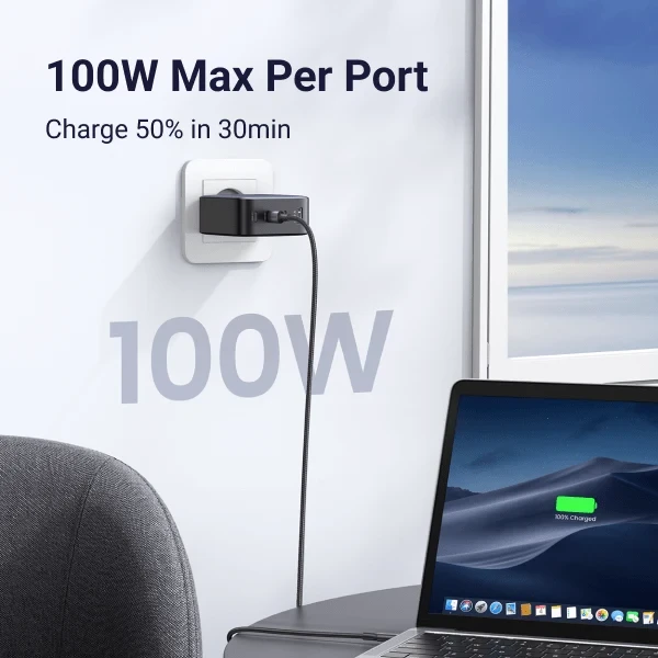 Sieninis įkroviklis UGREEN Nexode 100W, 3x USB-C + USB-A, GaN, Power Delivery, sulankstomas kištukas