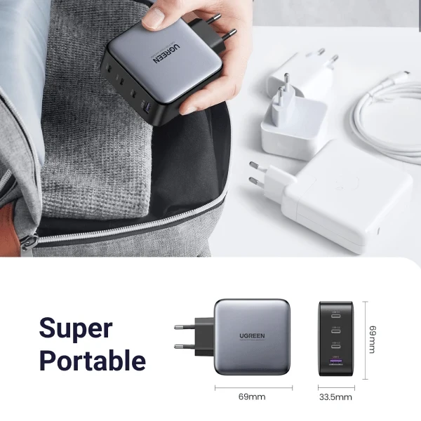Sieninis įkroviklis UGREEN Nexode 100W, 3x USB-C + USB-A, GaN, Power Delivery, sulankstomas kištukas