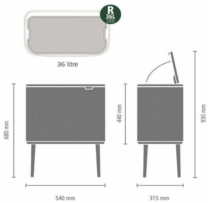 Šiukšlių dėžė Brabantia Bo Touch, 36 l, plieno spalvos