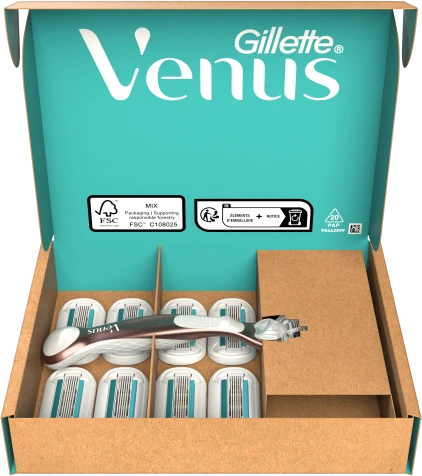 Skustuvas moterims Gillette Venus Deluxe Smooth Sensitive Rosegold + 9 skutimosi galvutės