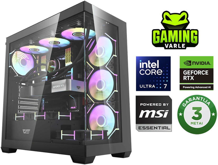 Stacionarus žaidimų kompiuteris Varlė Gaming PC Powered by MSI | Intel Core Ultra 7 265KF + RTX 5070 12GB | 32 GB DDR5 RAM | 1TB NVMe M.2 SSD