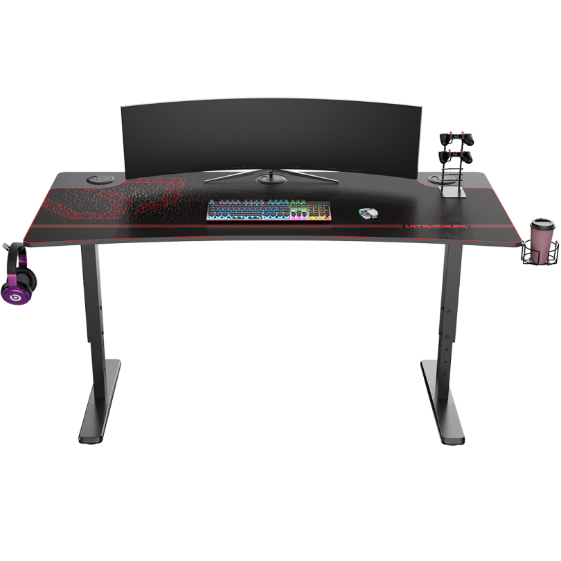 Žaidimų stalas Ultradesk Cruiser Gaming Desk, Reguliuojamo aukščio 660-812mm, Juodas su juodos spalvos kilimėliu