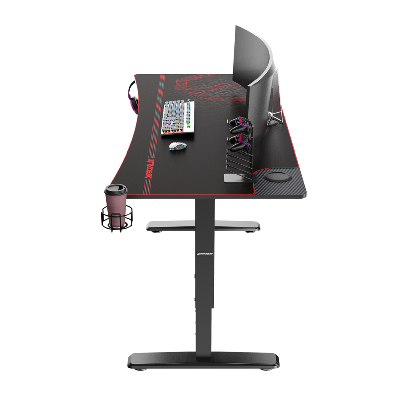 Žaidimų stalas Ultradesk Cruiser Gaming Desk, Reguliuojamo aukščio 660-812mm, Juodas su juodos spalvos kilimėliu