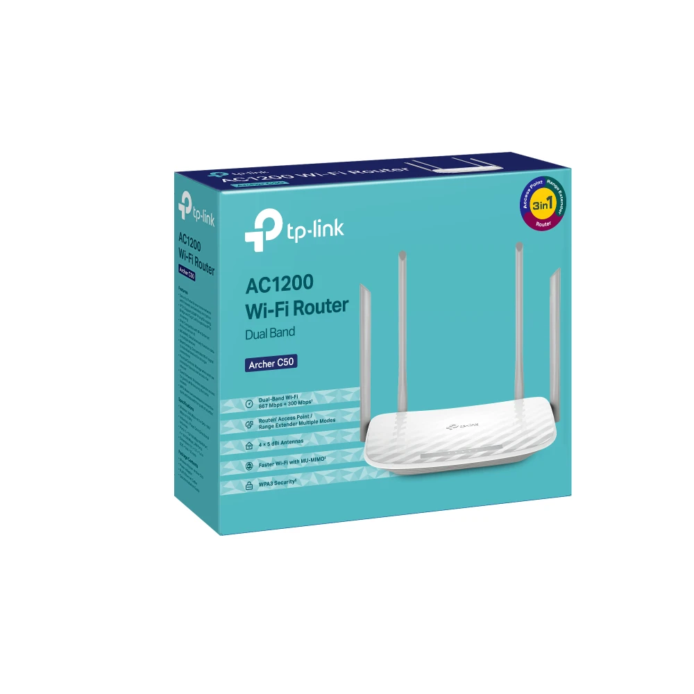 TP-Link Archer C50 Gen. 6 AC1200 dviejų juostų maršrutizatorius, baltas
