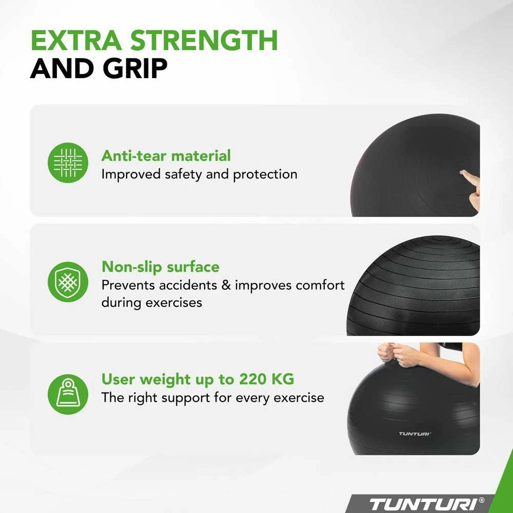 Tunturi Anti Burst gimnastikos kamuolys su pompa, 55 cm, juodos spalvos