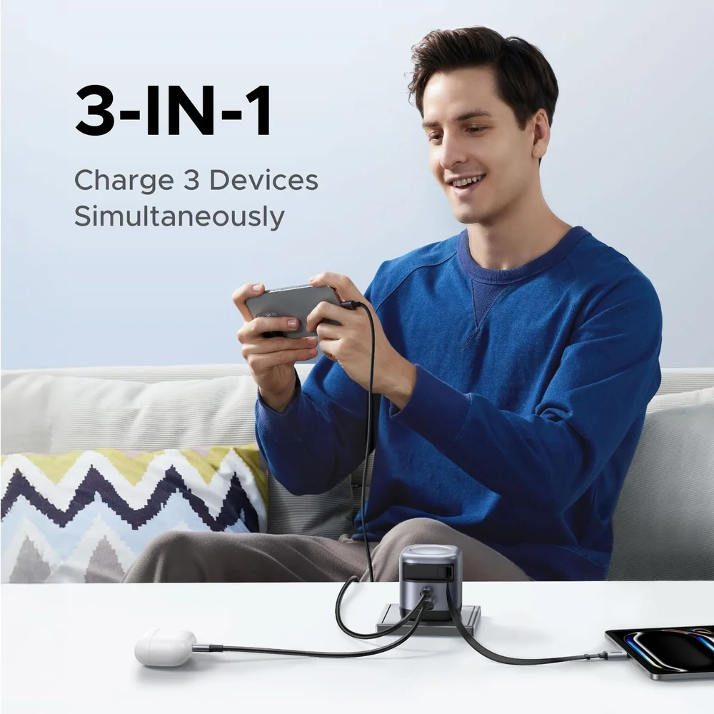 UGREEN Nexode 45W GaN įkroviklis su ištraukiamu USB-C laidu