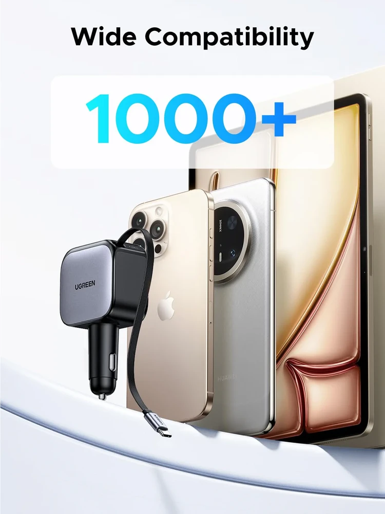UGREEN Nexode 60W automobilinis įkroviklis su ištraukiamu USB-C laidu aprašymas - Prekės nuotrauka