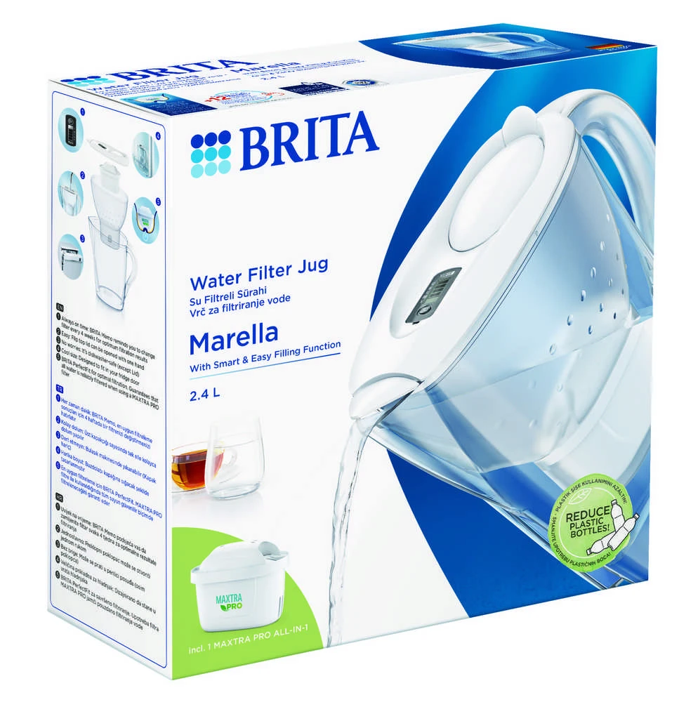 Vandens filtravimo ąsotis BRITA Marella 2.4L, baltas su vandens filtru MAXTRA+ 1 vnt.