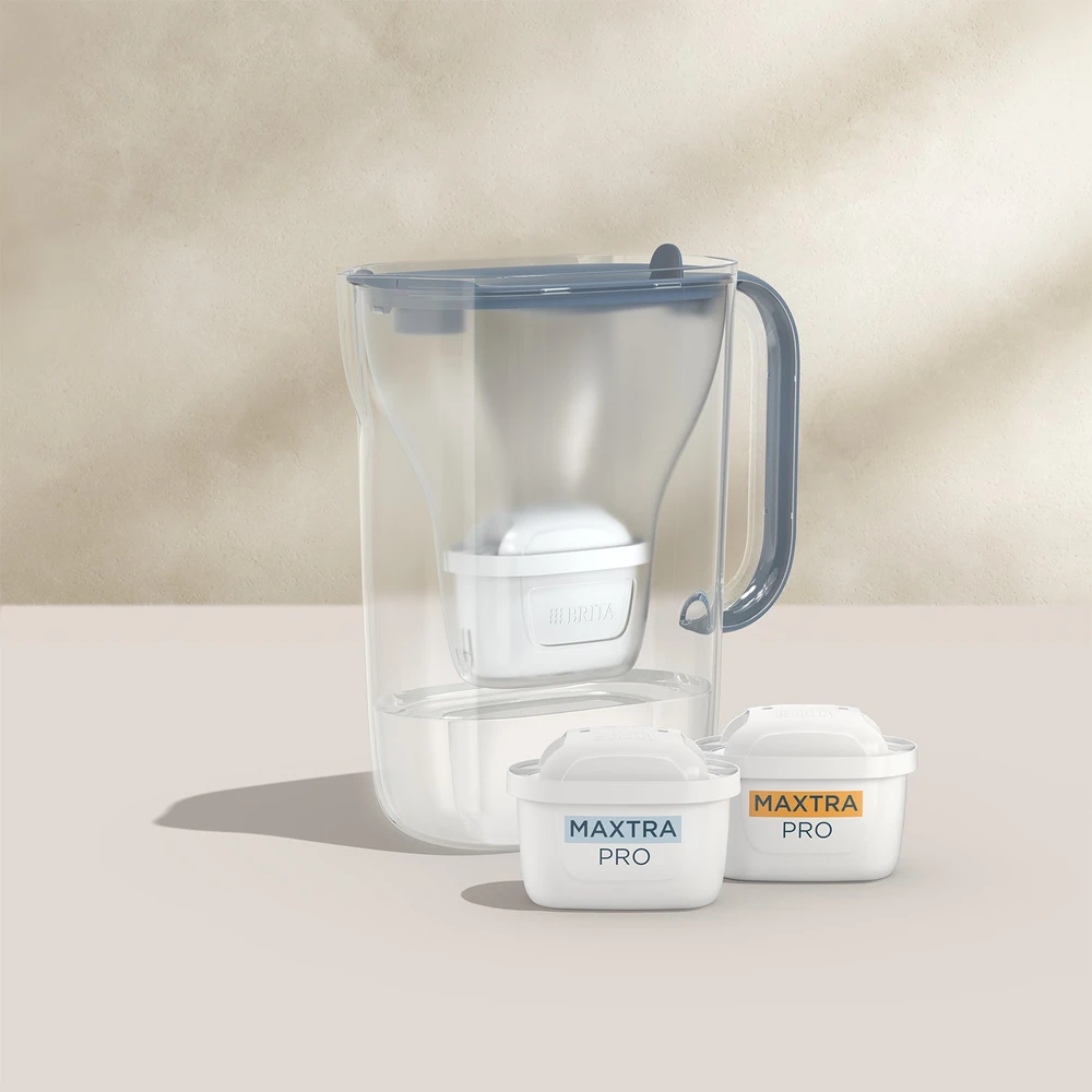 Brita vandens filtravimo ąsotis Style Essential akmens mėlyna, įsk. 1xMXPRO PP & 1xMXPRO EK +DOVANA Brita gertuvė aprašymas - Prekės nuotrauka