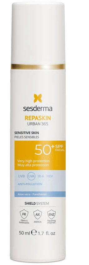 Veido kremas nuo saulės jautriai odai Sesderma Repaskin Urban 365 su SPF50+, 50 ml