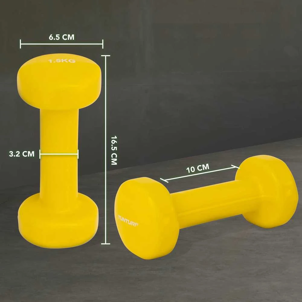 Viniliniai hanteliai TUNTURI 2 x 1,5 kg, Geltonos spalvos