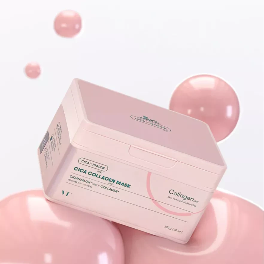 VT Cosmetics Cica Collagen Mask stangrinamųjų lakštinių veido kaukių rinkinys, 30 vnt.