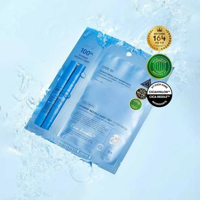 VT Cosmetics - Hydrop Reedle Shot 100hL 2 Step Mask – aktyvaus veikimo drėkinamoji veido kaukė, 1 vnt., 38 g.