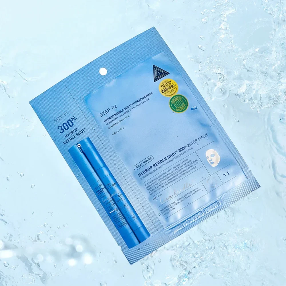 VT Cosmetics - Hydrop Reedle Shot 300hL 2 Step Mask – aktyvaus veikimo drėkinamoji veido kaukė, 1 vnt., 38 g. aprašymas - Prekės nuotrauka