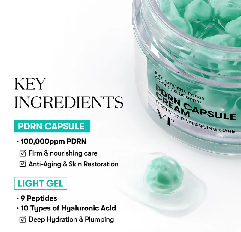 VT Cosmetics PDRN Capsule Cream 100 drėkinamasis ir stangrinamasis veido kremas, 50 ml