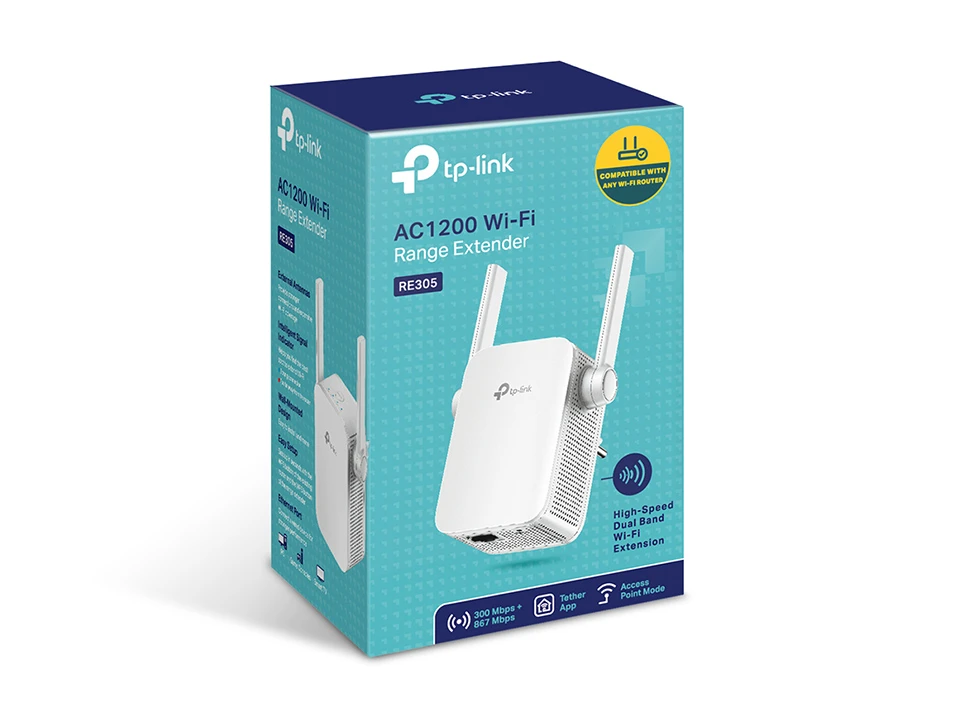 Wi-Fi signalo stiprintuvas TP-Link RE305 AC1200, Dual-Band, iki 1200 Mb/s, 2,4 / 5 GHz, Ethernet
