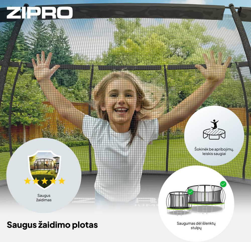 Zipro JumpPro Premium Batutas su vidiniu tinklu, 312cm