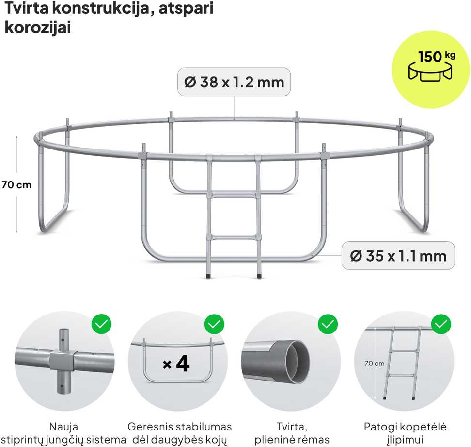 Zipro JumpPro Premium Batutas su vidiniu tinklu, 312cm