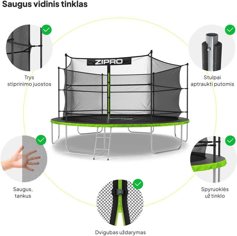 Zipro JumpPro Premium Batutas su vidiniu tinklu, 312cm aprašymas - Prekės nuotrauka