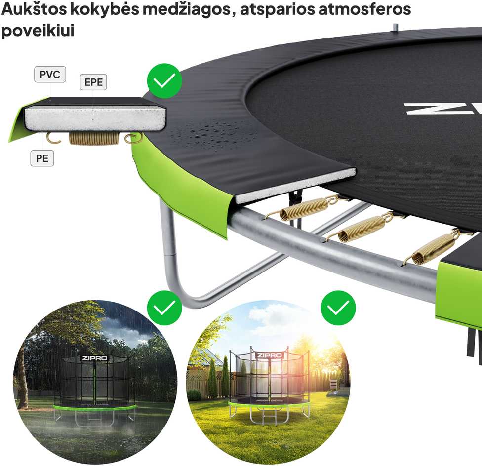 Zipro JumpPro Premium Batutas su vidiniu tinklu, 312cm aprašymas - Prekės nuotrauka
