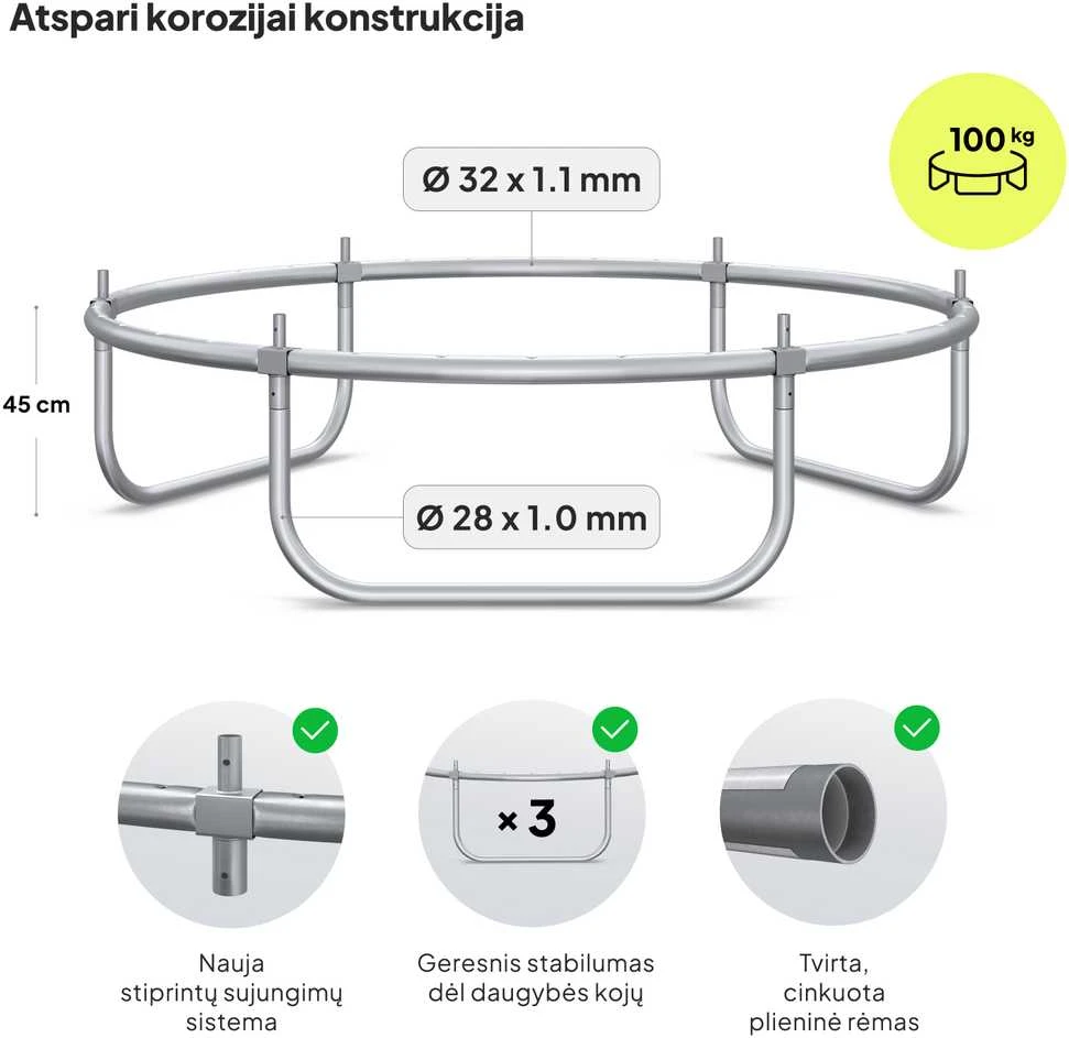 Zipro JumpPro IN batuto rėmo techninė schema
