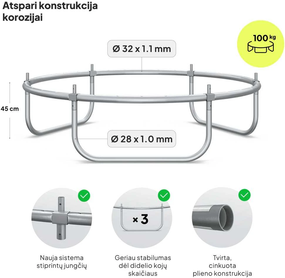 Zipro Jump Pro batuto rėmo techniniai parametrai