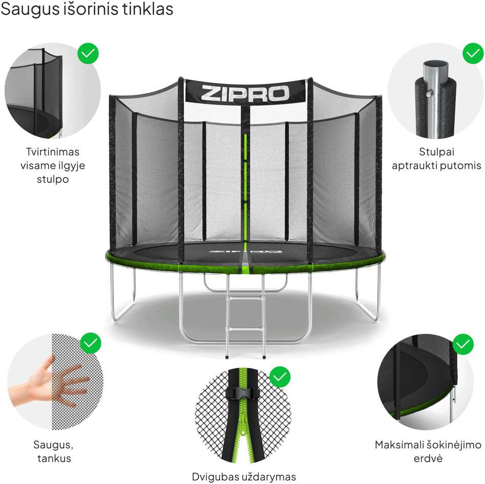 Zipro Jump Pro OUT batutas su išoriniu tinklu, 312 cm