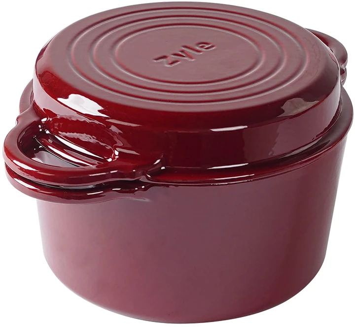Apvalus emaliuotas ketaus puodas Zyle 2 in 1, ZY11RKI Ø22 cm, raudonas, 3,8 l