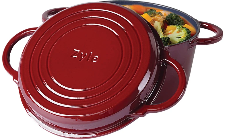 Apvalus emaliuotas ketaus puodas Zyle 2 in 1, ZY11RKI Ø22 cm, raudonas, 3,8 l