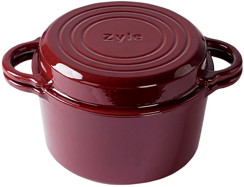 Apvalus emaliuotas ketaus puodas Zyle 2 in 1, ZY11RKI Ø22 cm, raudonas, 3,8 l