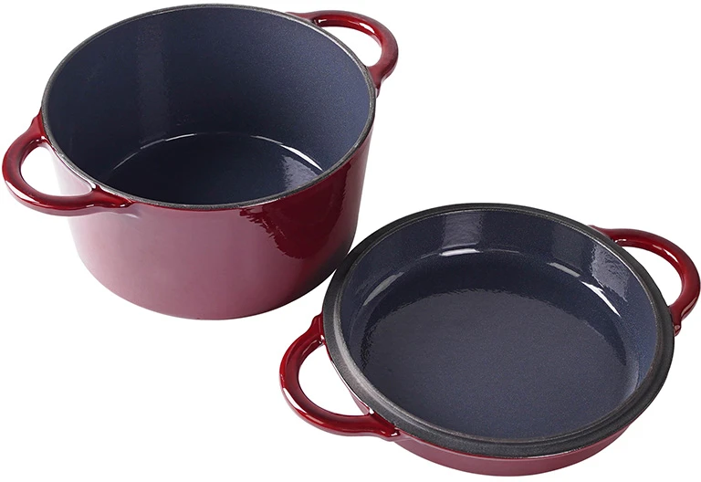 Apvalus emaliuotas ketaus puodas Zyle 2 in 1, ZY11RKI Ø22 cm, raudonas, 3,8 l